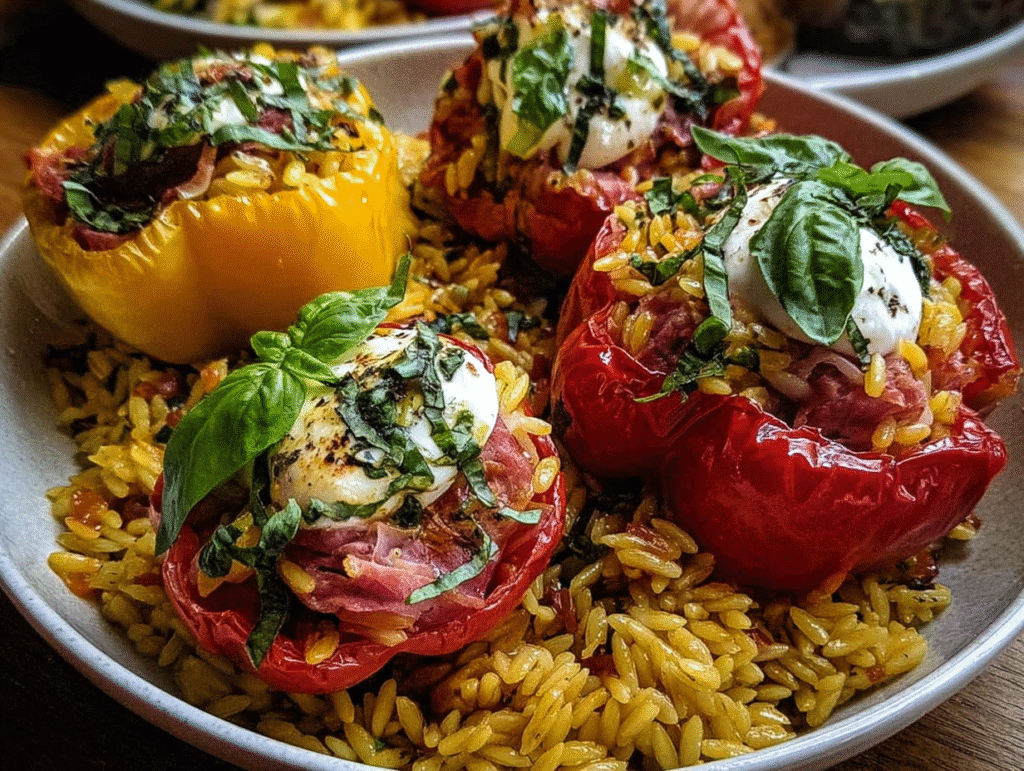 Orzo-Stuffed Peppers Topped with Burrata