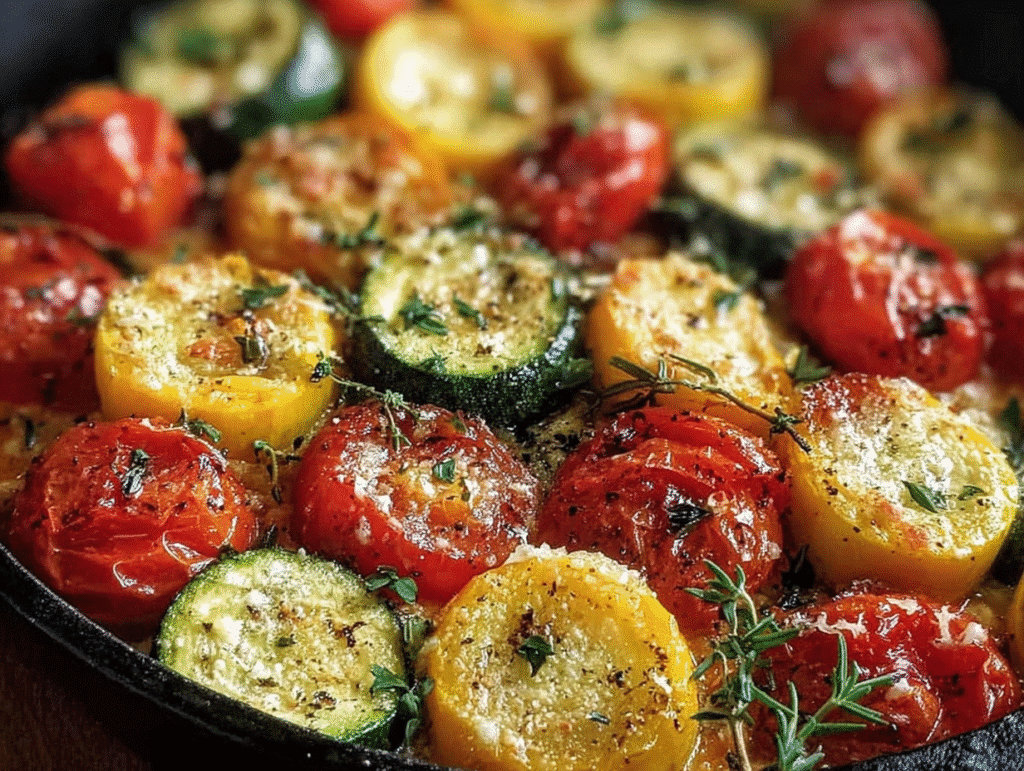 Roasted Garlic-Parmesan Zucchini, Squash and Tomatoes