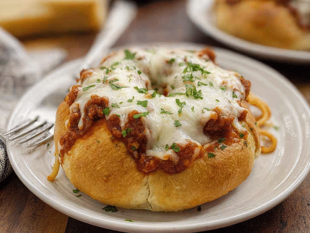 Spaghetti Garlic Bread Bowls