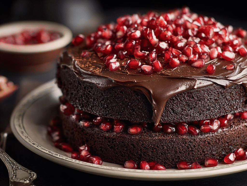 Squidgy Chocolate Pomegranate Torte
