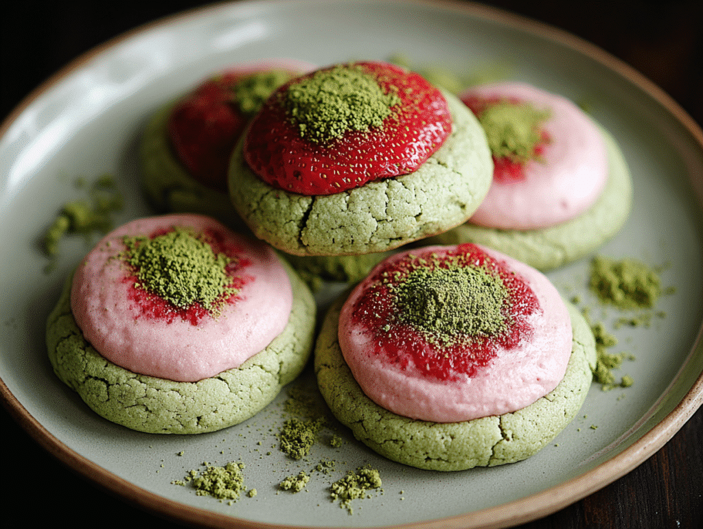 Strawberry Frosted Matcha Cookies
