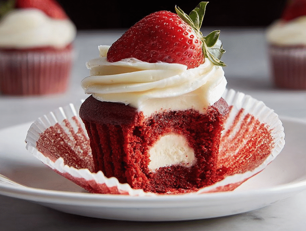 Strawberry-Infused Red Velvet Cupcakes