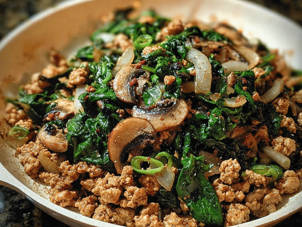 Turkey Spinach Mushroom Skillet