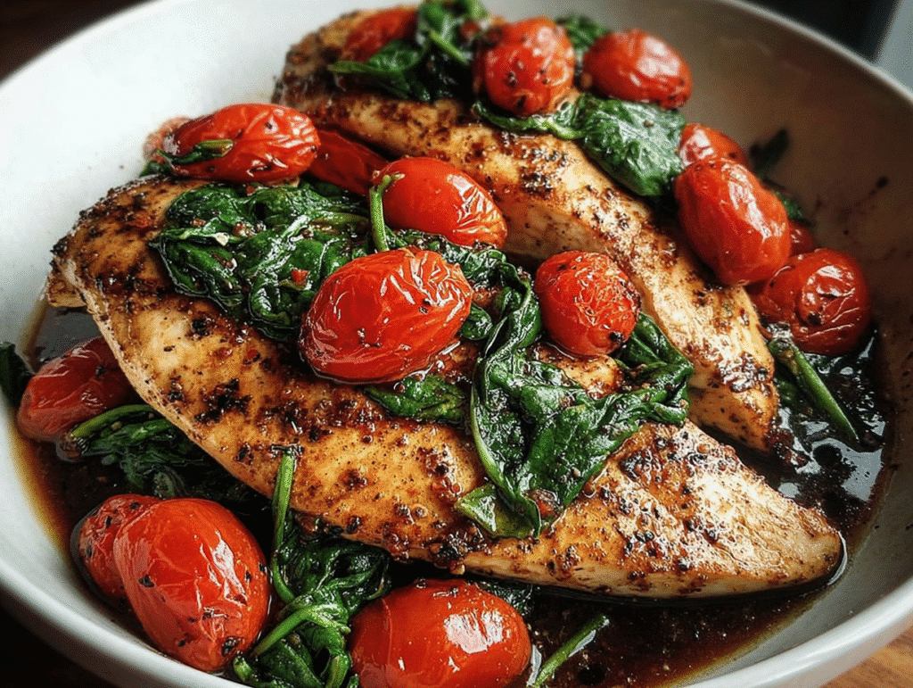 Balsamic Chicken Breast with Spinach and Tomatoes