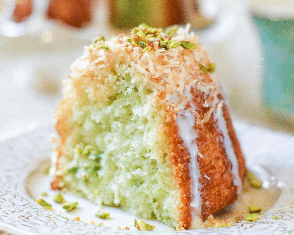 Coconut and Pistachio Pudding Cake