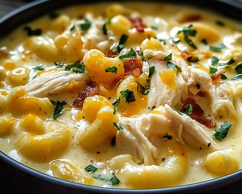 Creamy Chicken Macaroni Cheese Soup