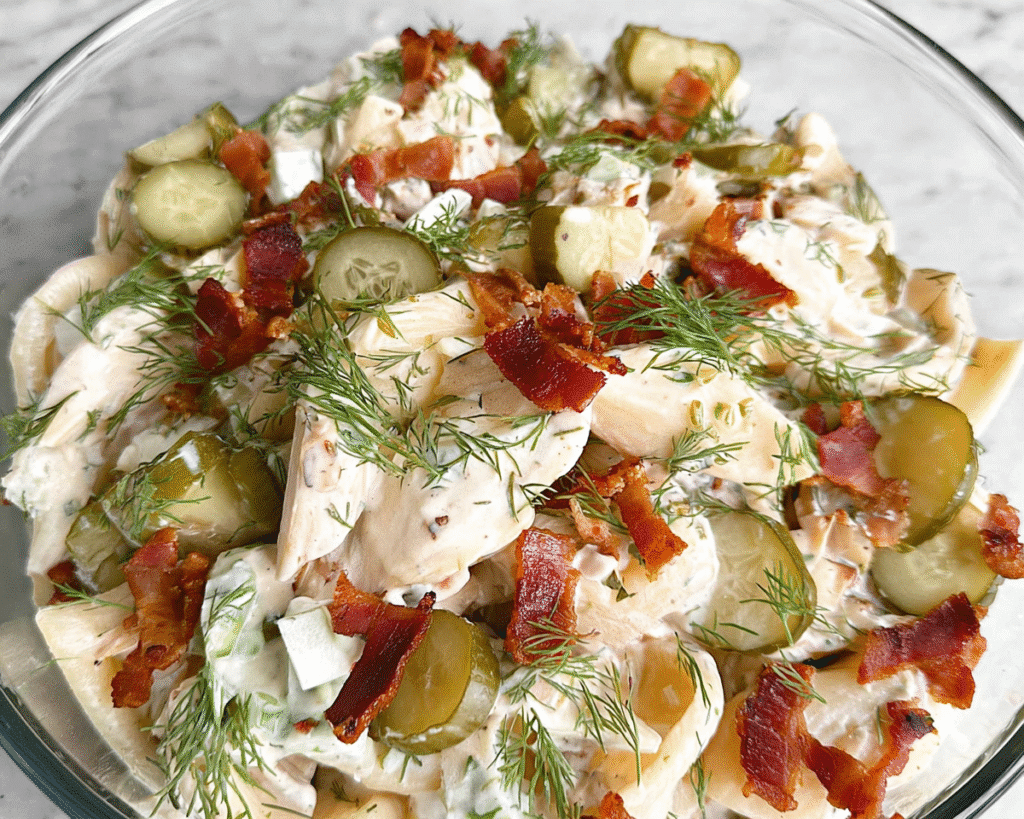 Dill Pickle Bacon Pasta Salad