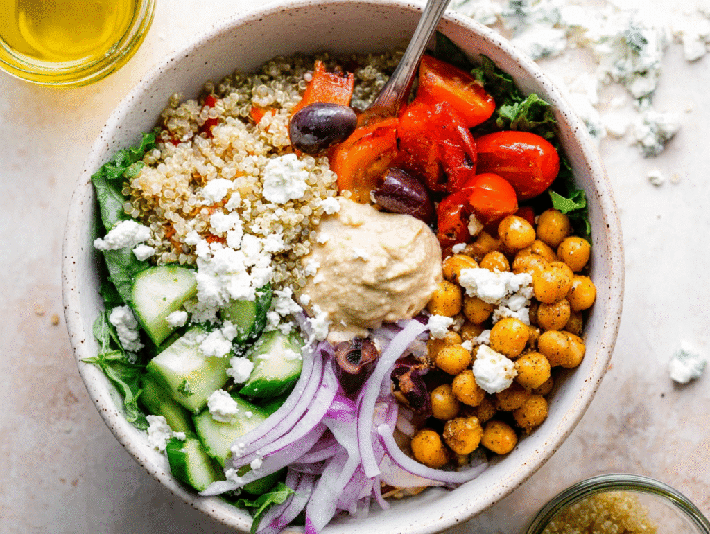 Fresh Mediterranean Quinoa Bowls with Hummus