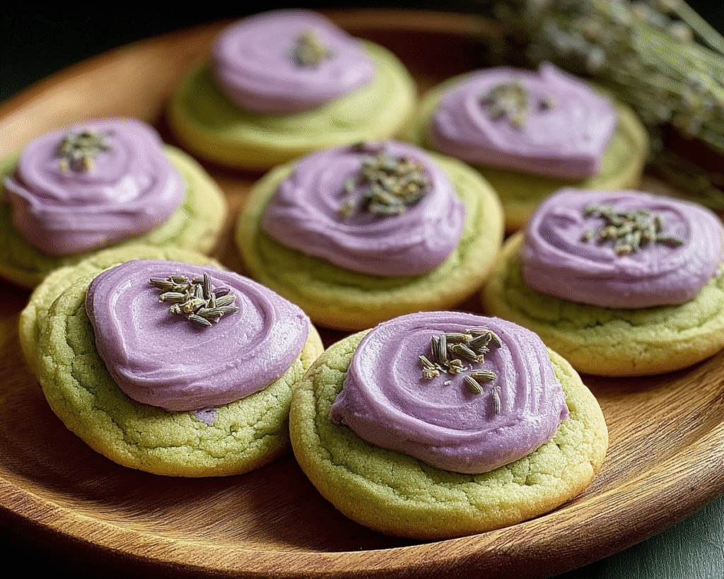 Matcha Sugar Cookies with Lavender Frosting For Spring Desserts