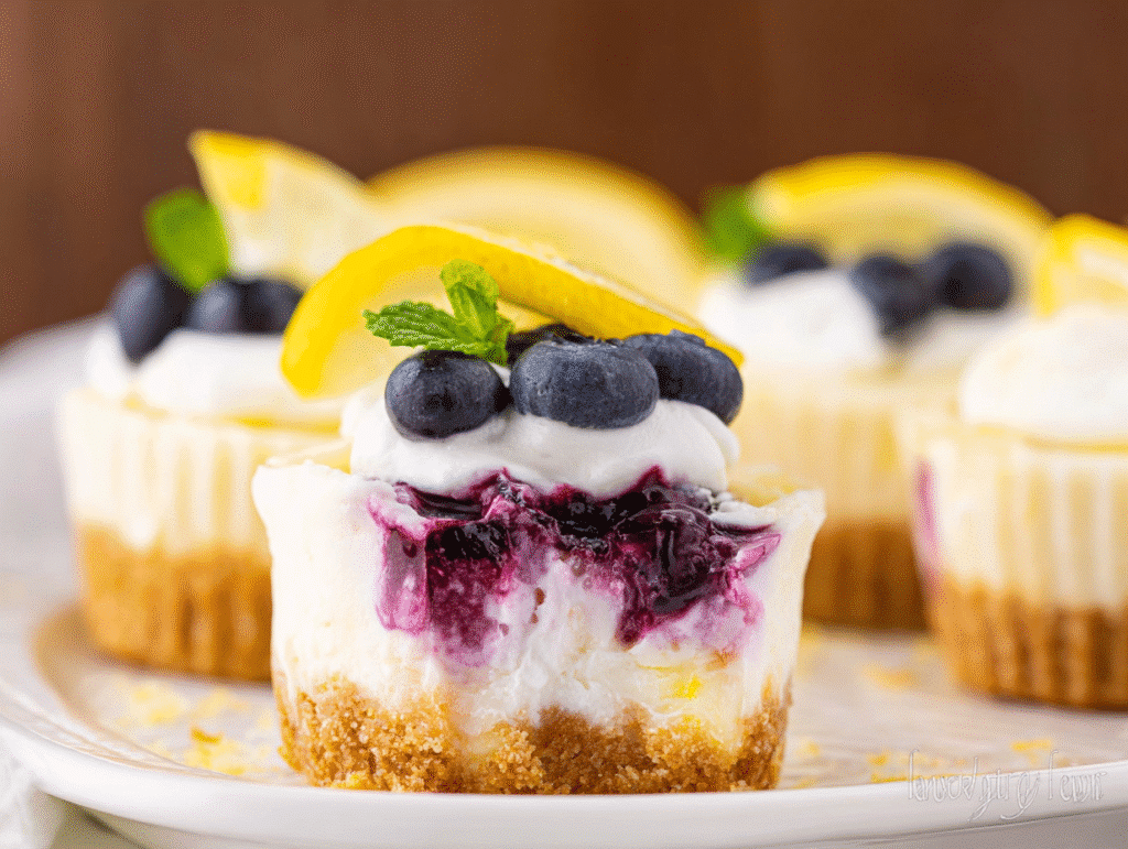 Mini Lemon Blueberry Cheesecakes