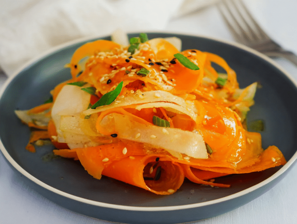 Shaved Carrot and Daikon Salad with Sesame Ginger Dressing