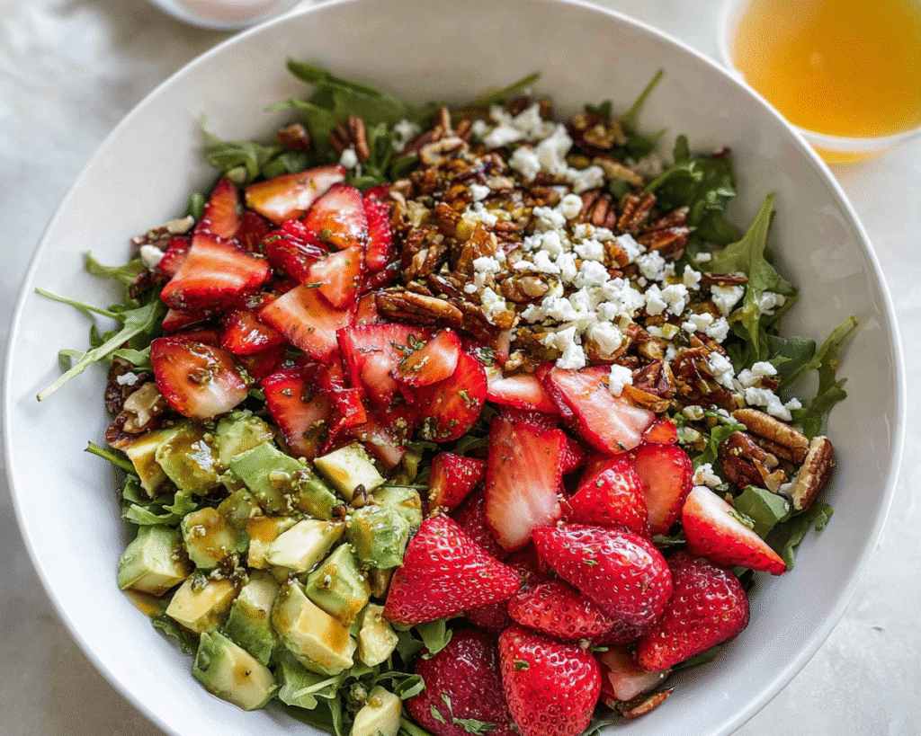 Strawberry Crunch Salad with Champagne Vinaigrette For Spring Dinner