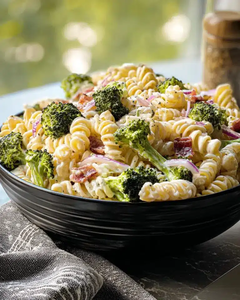 Colorful Broccoli Pasta Salad with fresh vegetables and dressing