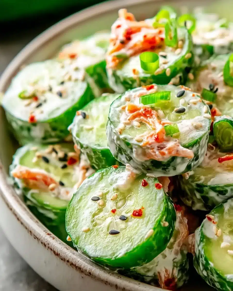 California Roll Cucumber Salad with fresh cucumbers and sushi ingredients