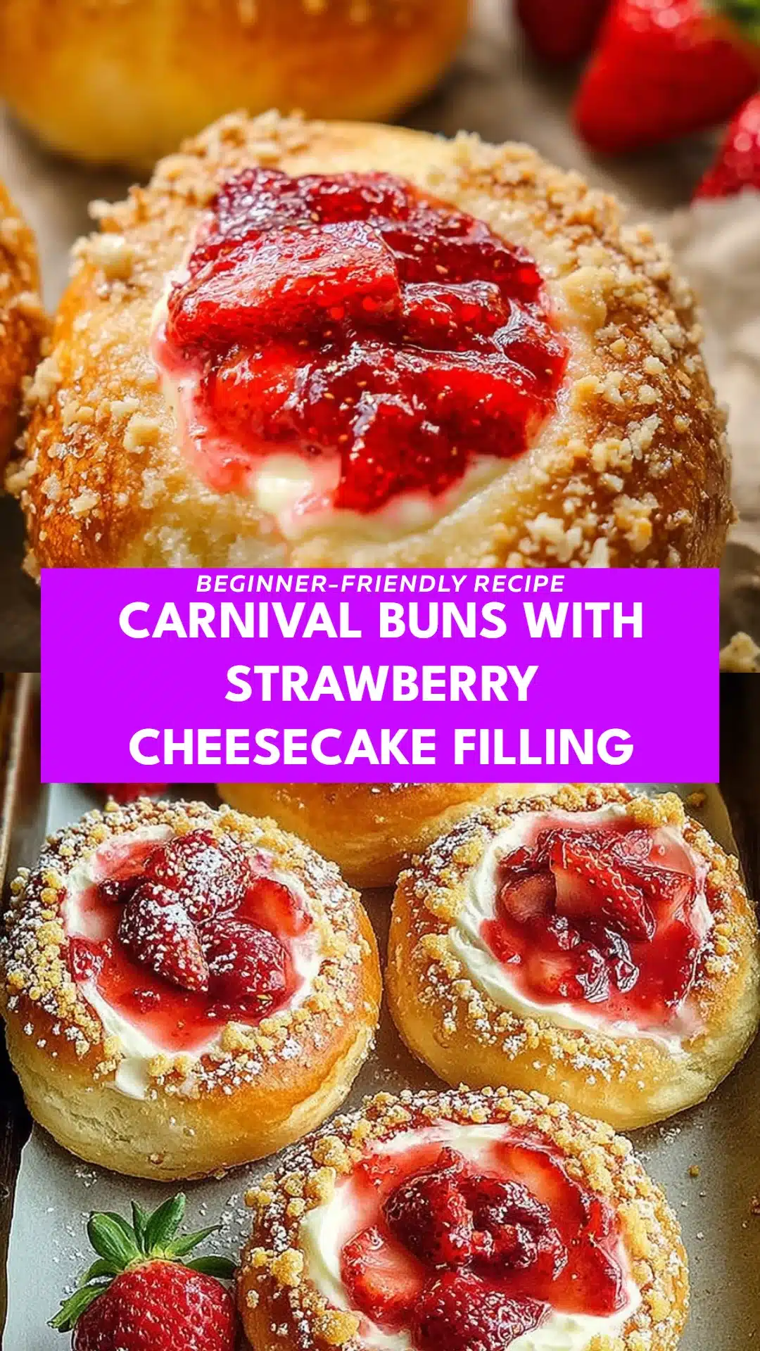 Carnival Buns with Strawberry Cheesecake Filling