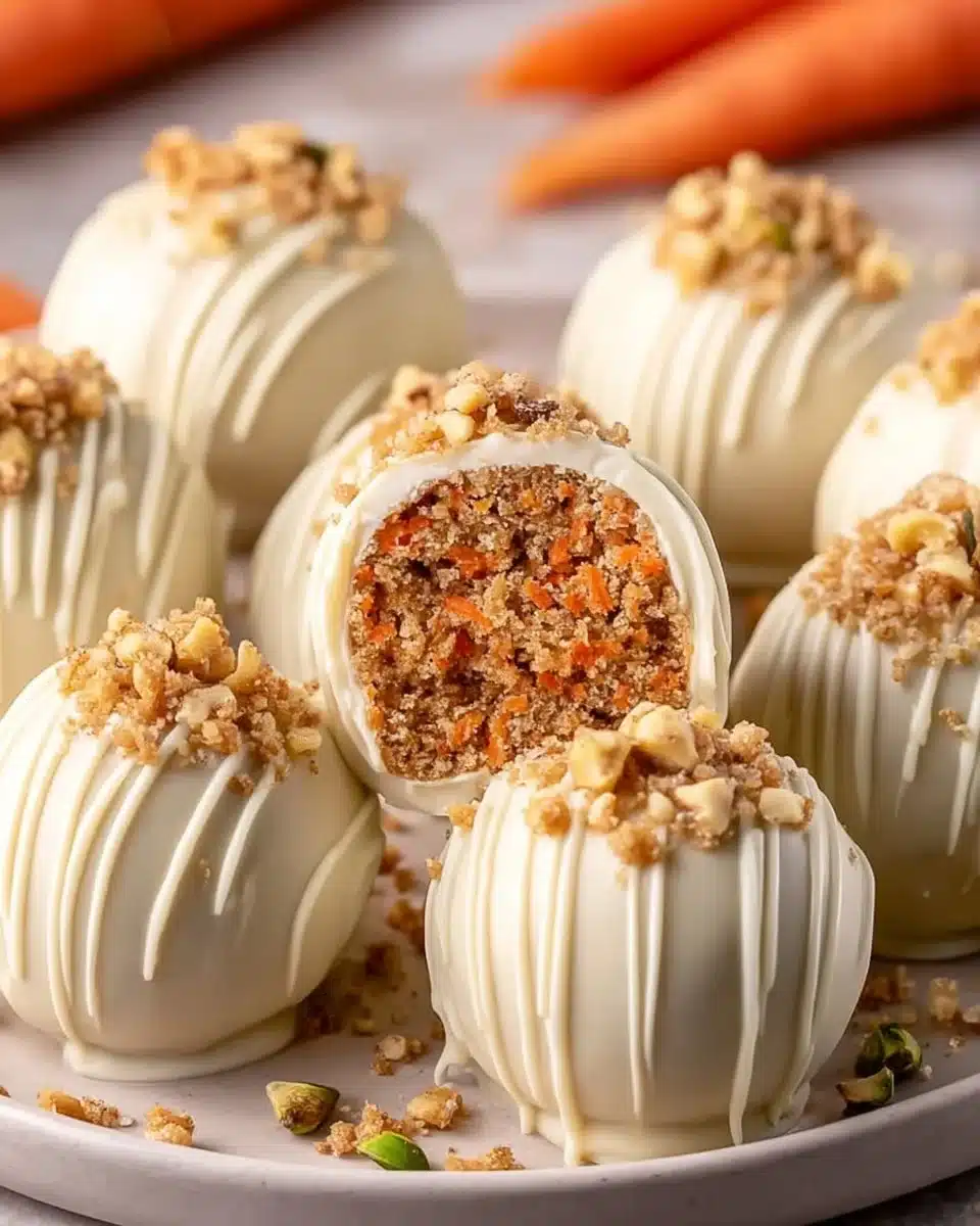 Delicious carrot cake truffles decorated with cream cheese frosting