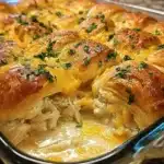 Chicken Crescent Roll Casserole served in a baking dish