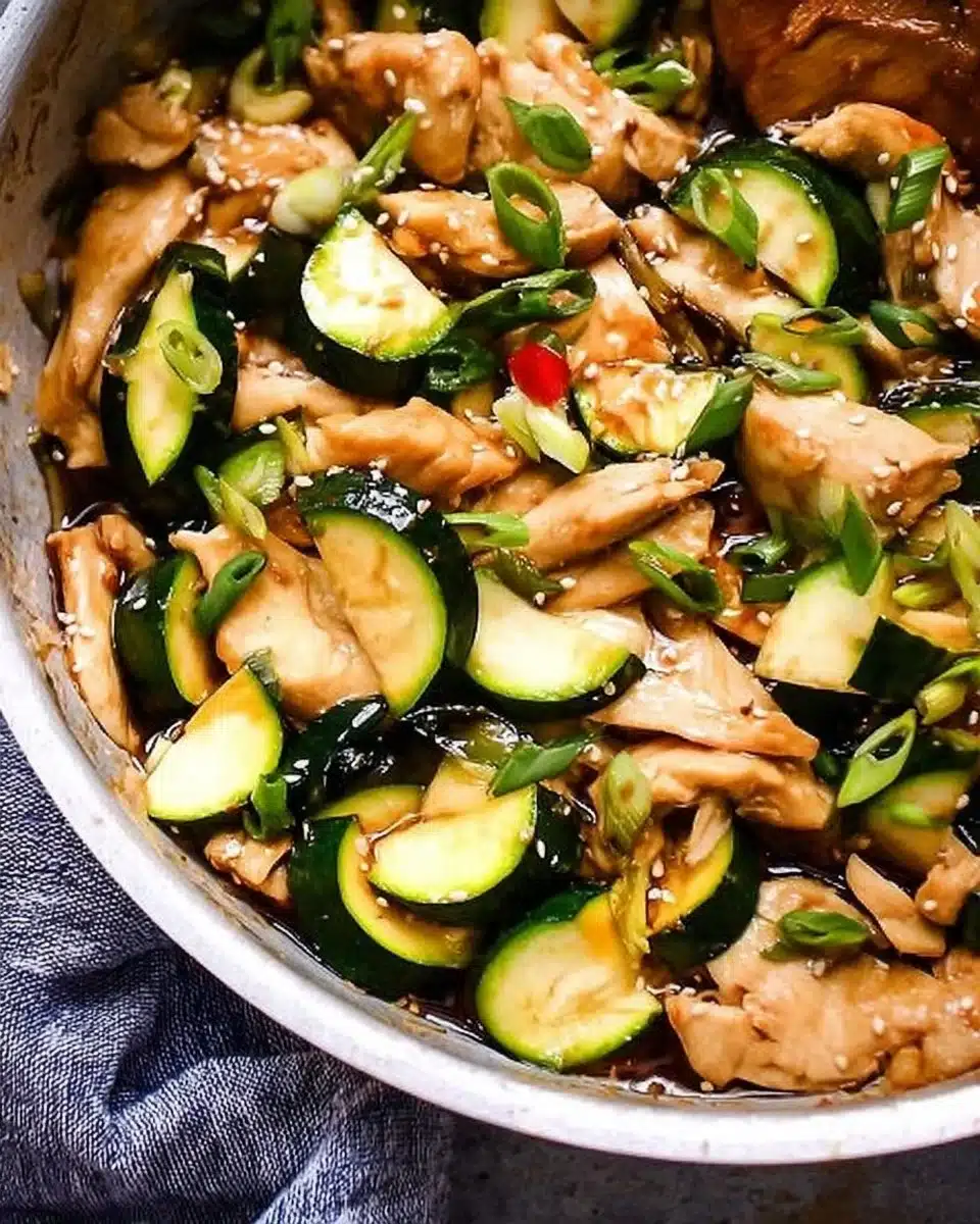 Delicious Chicken Zucchini Stir Fry in a colorful bowl with fresh ingredients