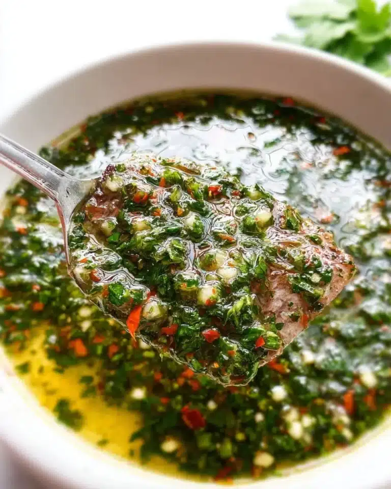 Fresh chimichurri sauce in a bowl, ideal for enhancing grilled meats