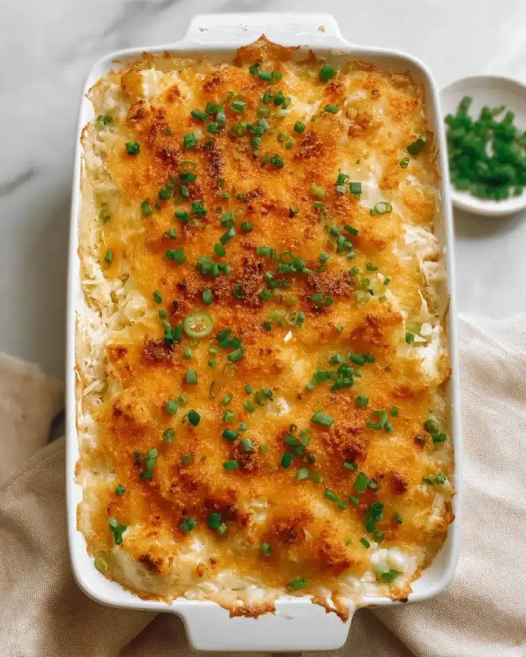 Delicious Crab Rangoon Casserole topped with crispy edges and rich cream cheese filling.