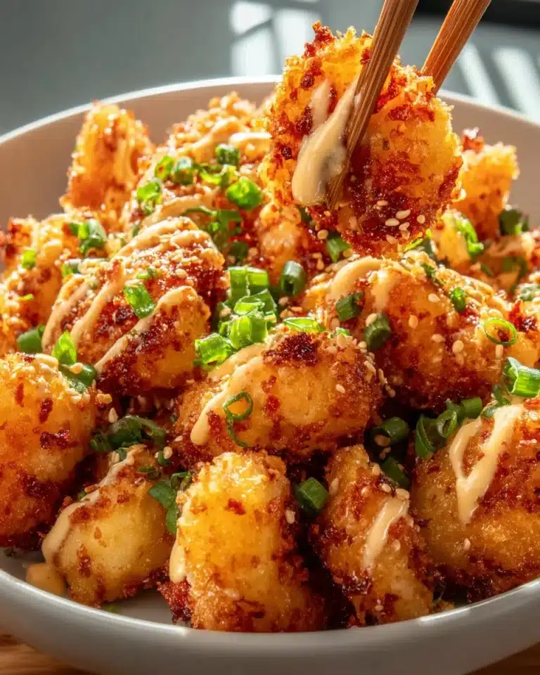 Crispy bang bang shrimp served with a spicy sauce on a plate