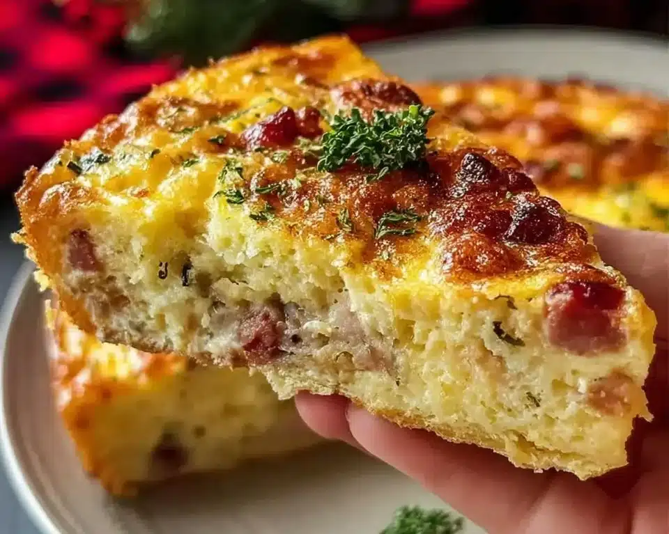 Delicious crustless quiche with vegetables and cheese on a plate