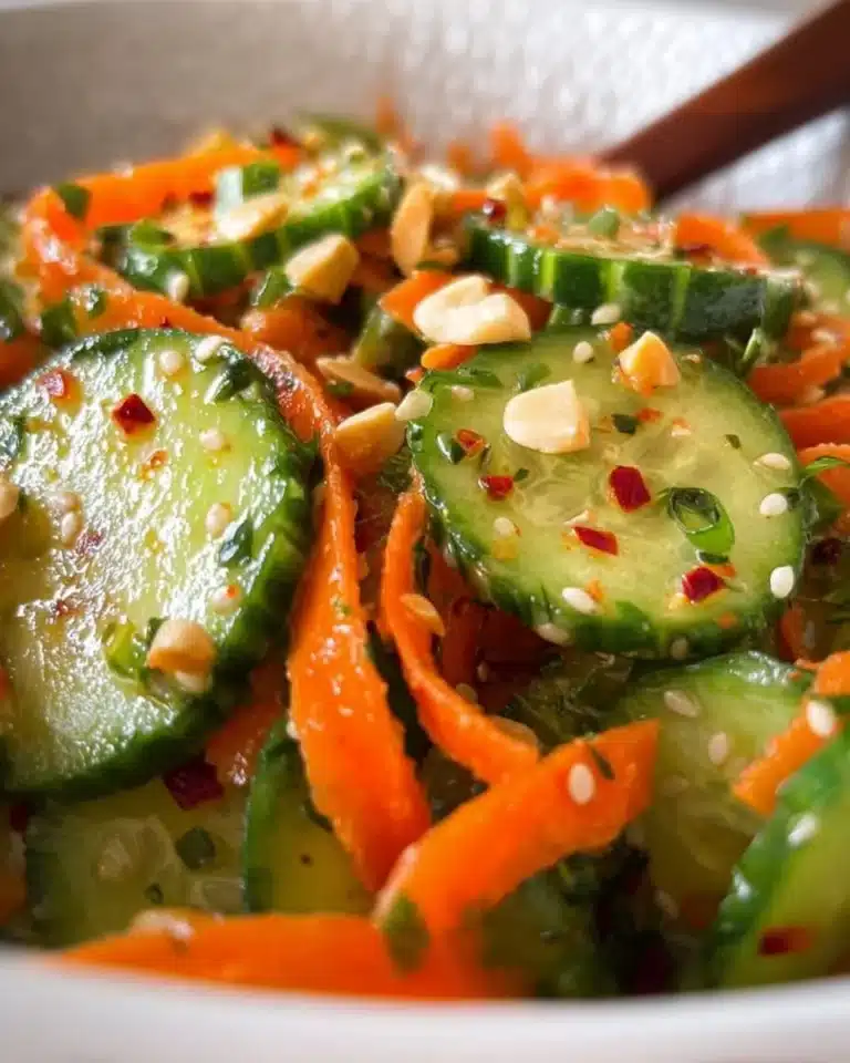 A fresh Cucumber Carrot Salad with vibrant vegetables served in a bowl.