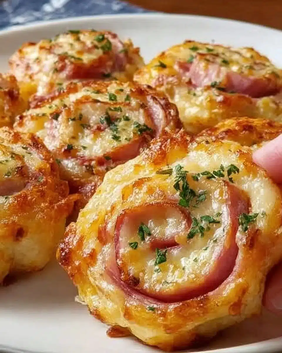 Easter Ham and Cheddar Pinwheels served on a festive platter
