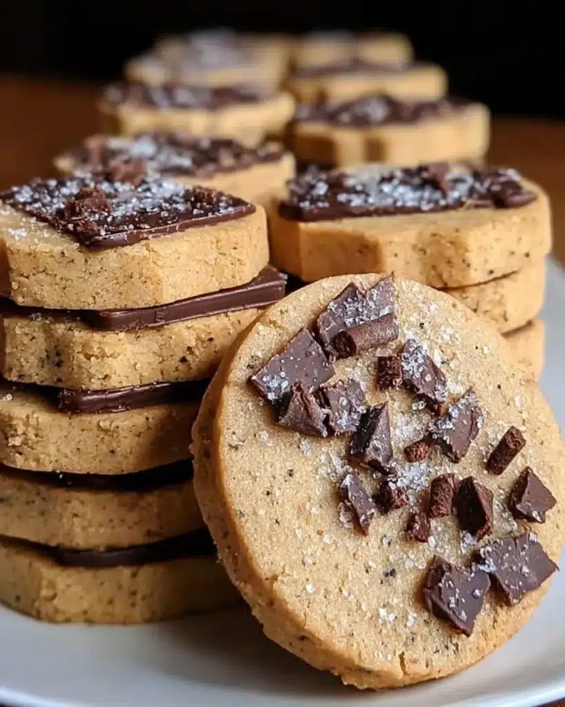 Freshly baked espresso shortbread cookies on a plate