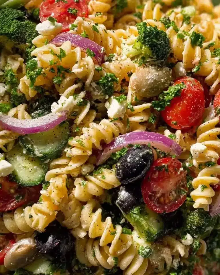 Colorful Fiesta Pasta Salad with veggies and dressing in a bowl