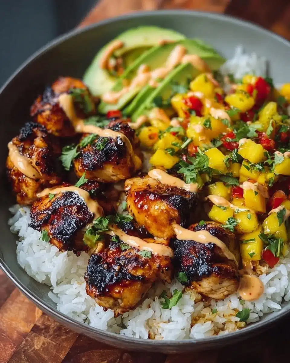 Delicious Grilled Maple Sriracha Chicken Bites served on a platter