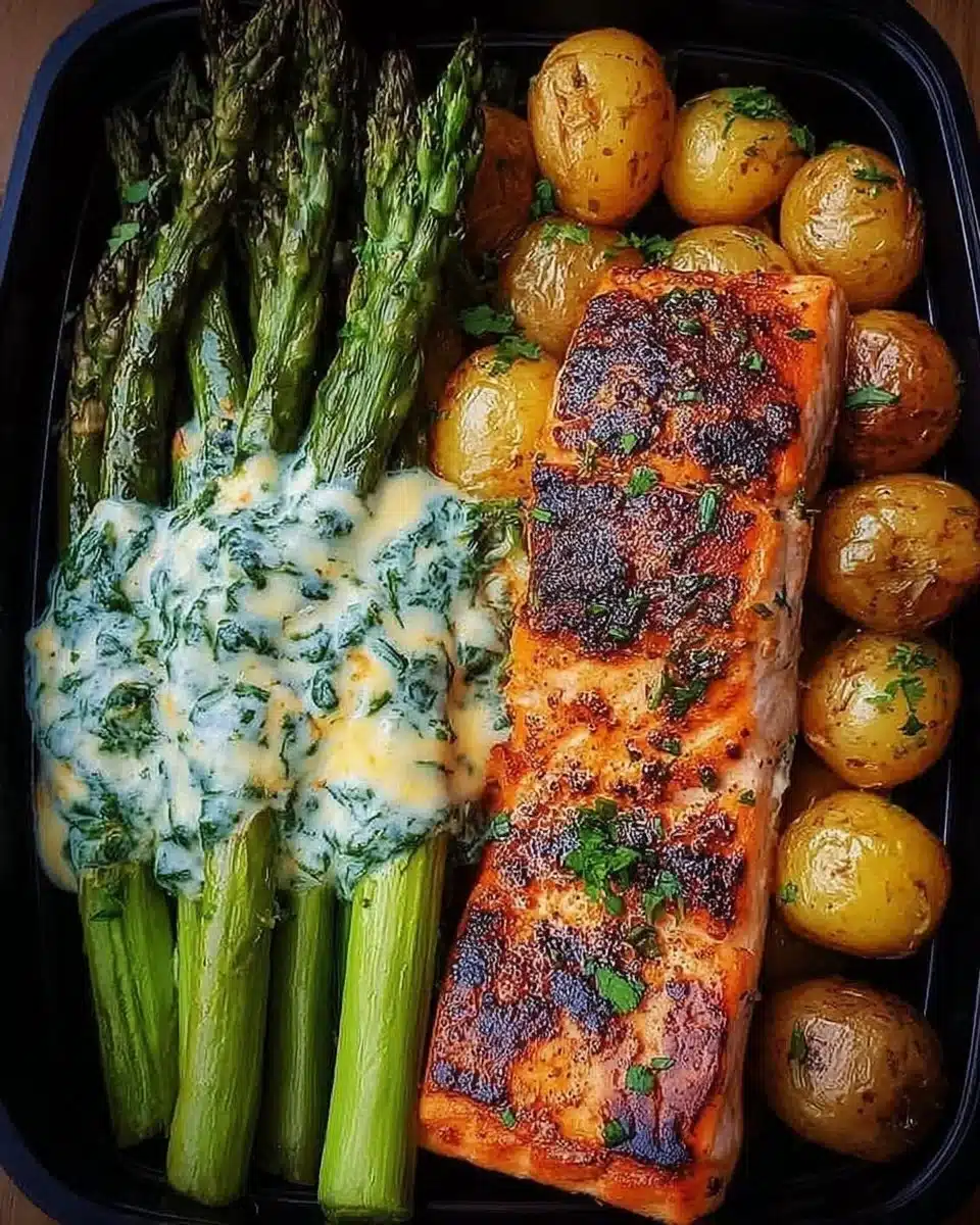 Grilled Salmon with Roasted Baby Potatoes and Asparagus
