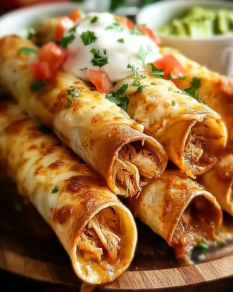 Delicious homemade flautas served with salsa and toppings.