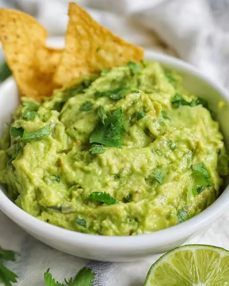 Bowl of freshly made homemade guacamole with avocado and toppings