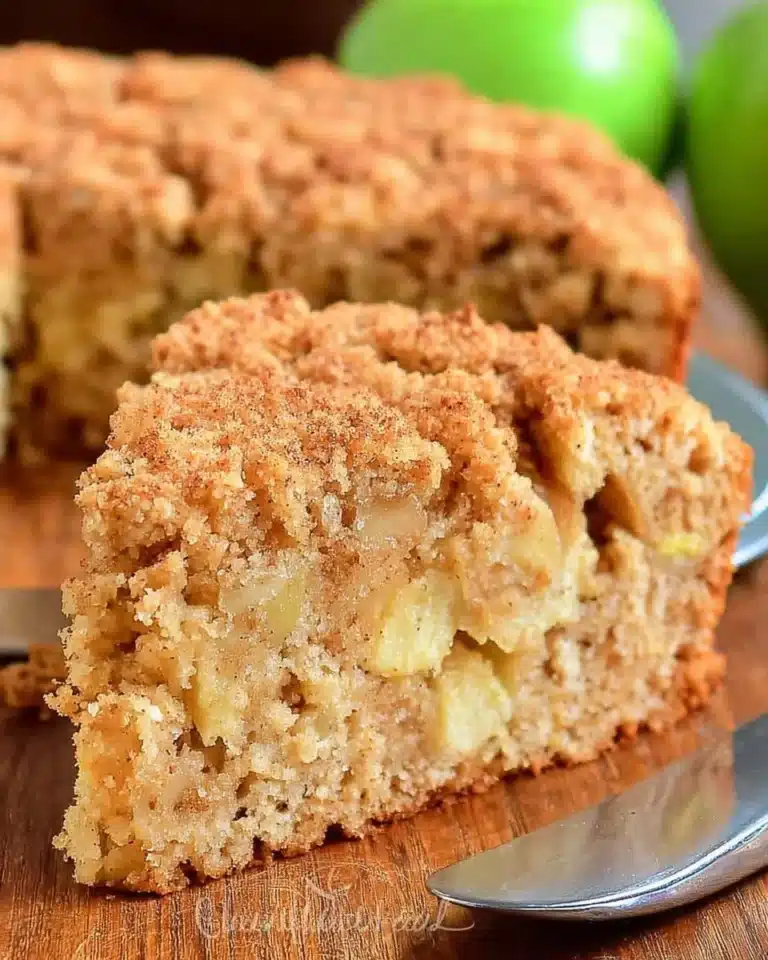 Slice of Irish Farmhouse Apple Cake with fresh apples on top