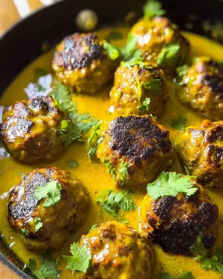 Delicious jerk chicken meatballs garnished with herbs and spices.