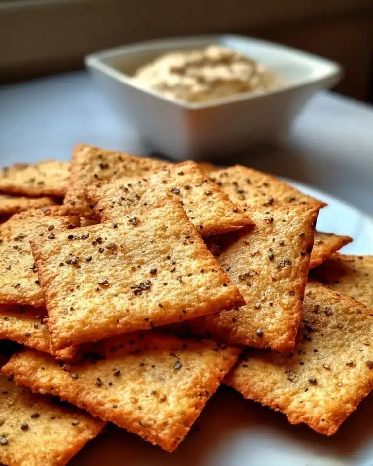 Homemade Keto Almond Flour Crackers on a wooden board with herbs