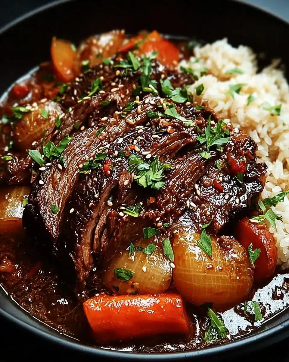 Korean style pot roast garnished with green onions and spices