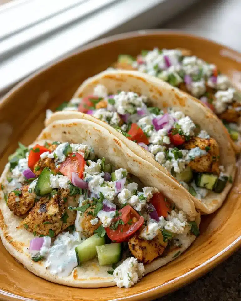 Delicious Mediterranean Chicken Tacos served with fresh toppings and herbs.