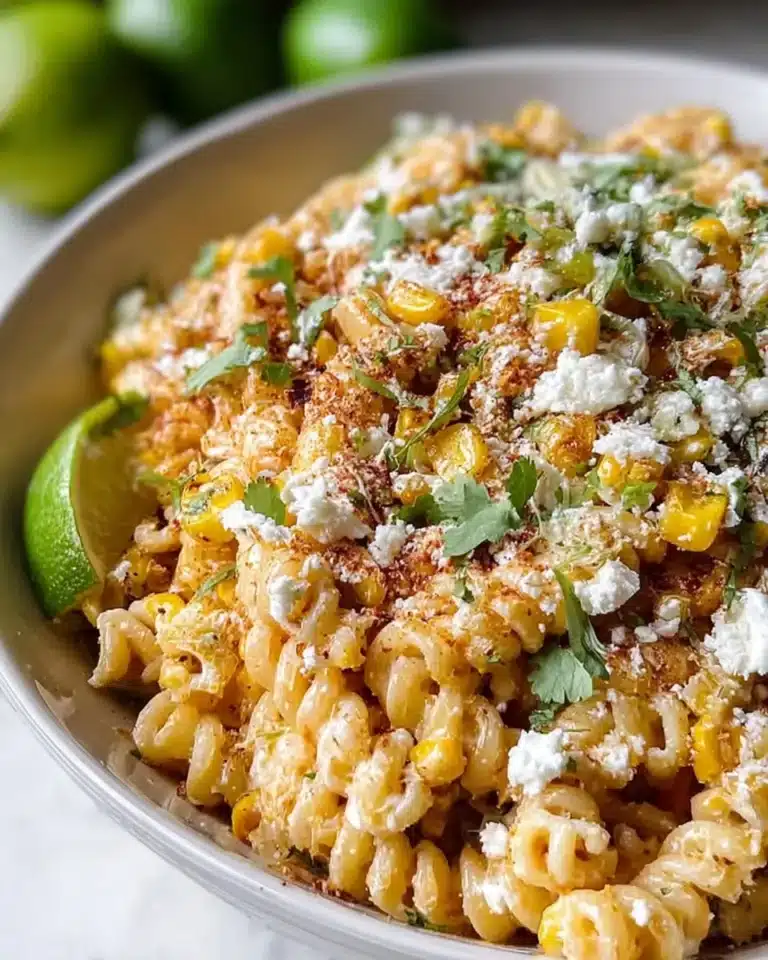 Mexican Street Corn Pasta Salad with colorful ingredients and creamy dressing.