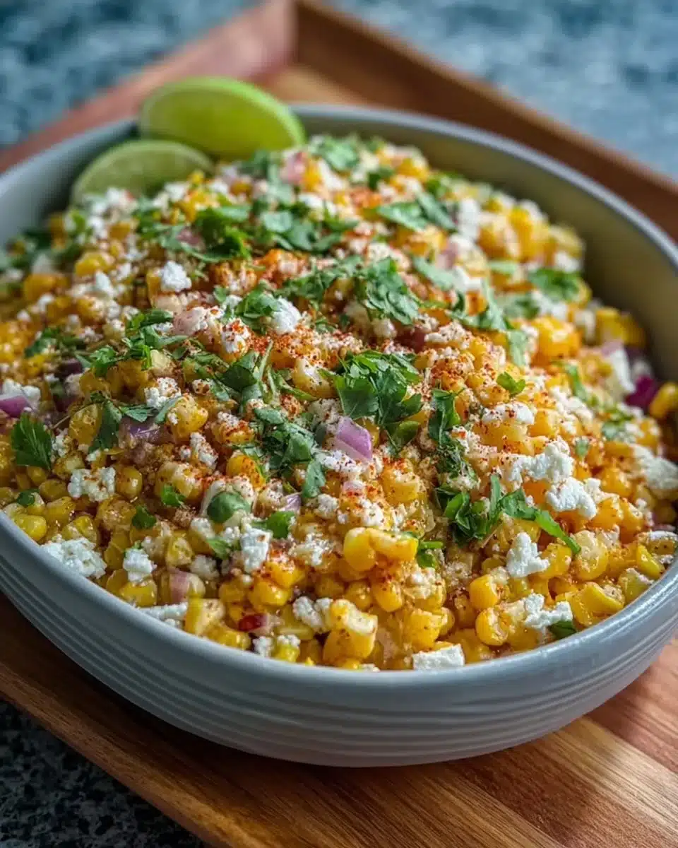 Delicious Mexican Street Corn Salad with corn, cheese, and spices