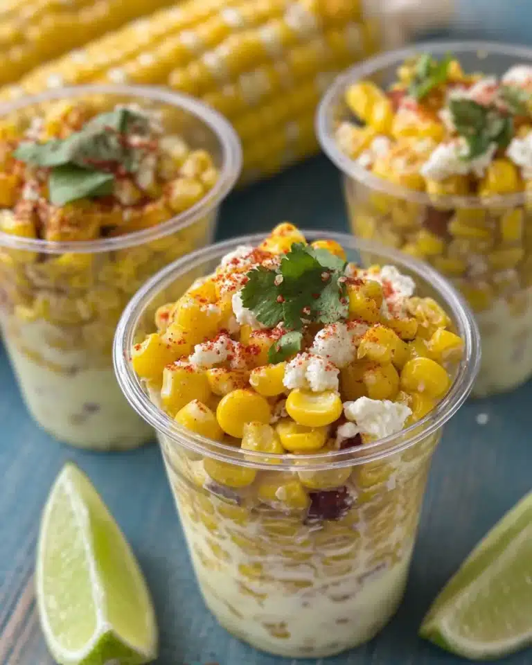 Mini street corn cups served as a delicious party appetizer.