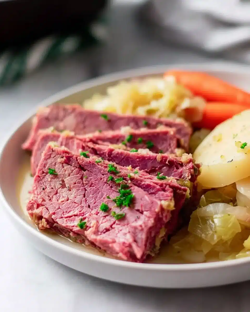 One pot meal featuring corned beef and cabbage in a delicious, hearty dish.