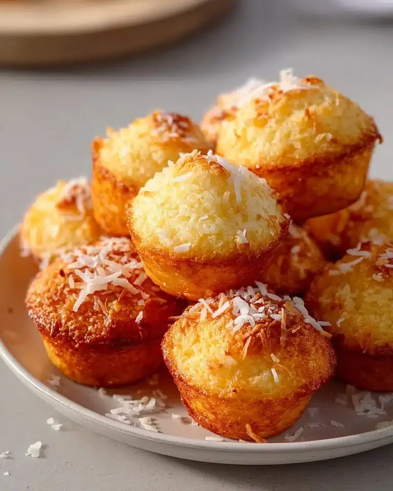 Delicious Portuguese Coconut Cakes with a rich coconut topping