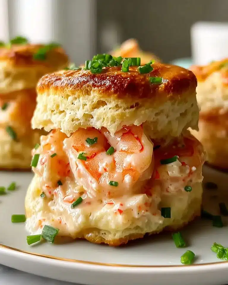 Shrimp Crab Biscuit Melts served on a rustic wooden board with herbs