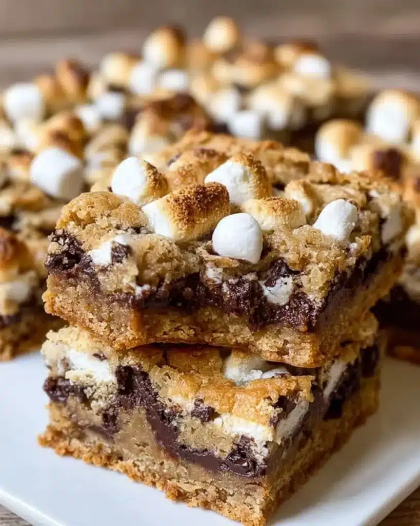 Delicious S'mores Cookie Dough Bars with chocolate and marshmallows