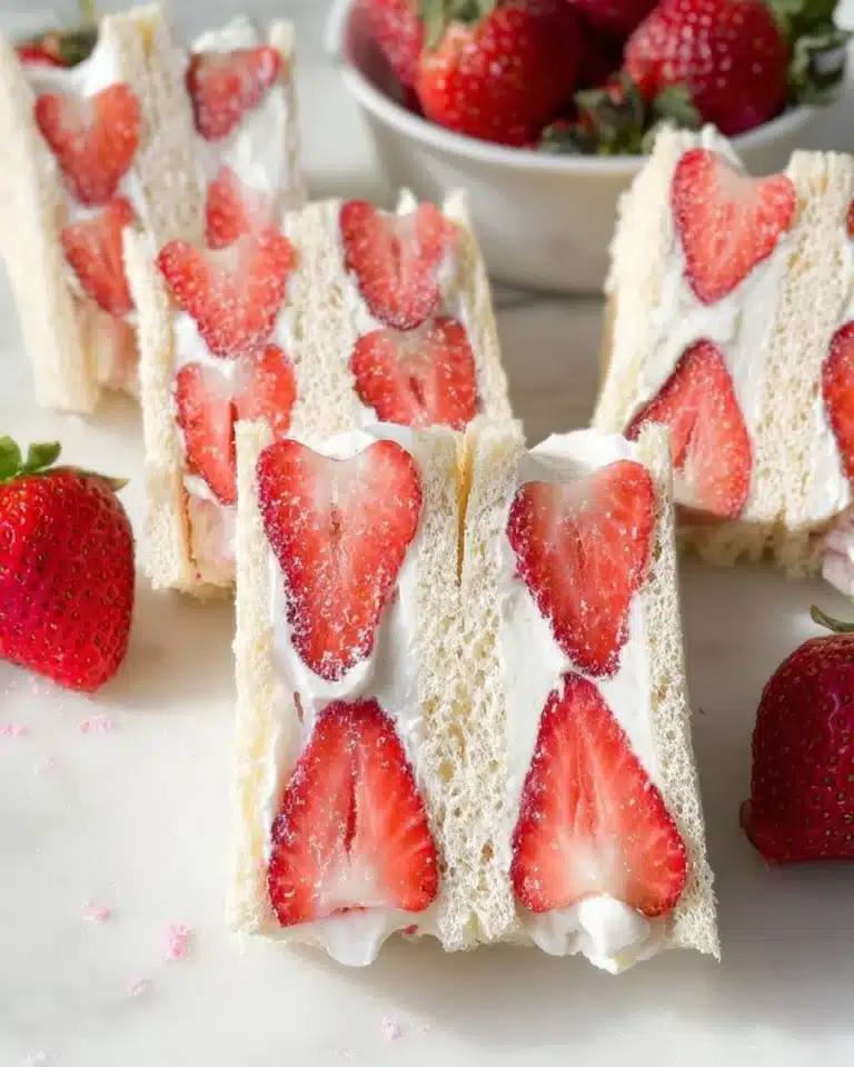 Delicious strawberry cream sandwiches on a platter