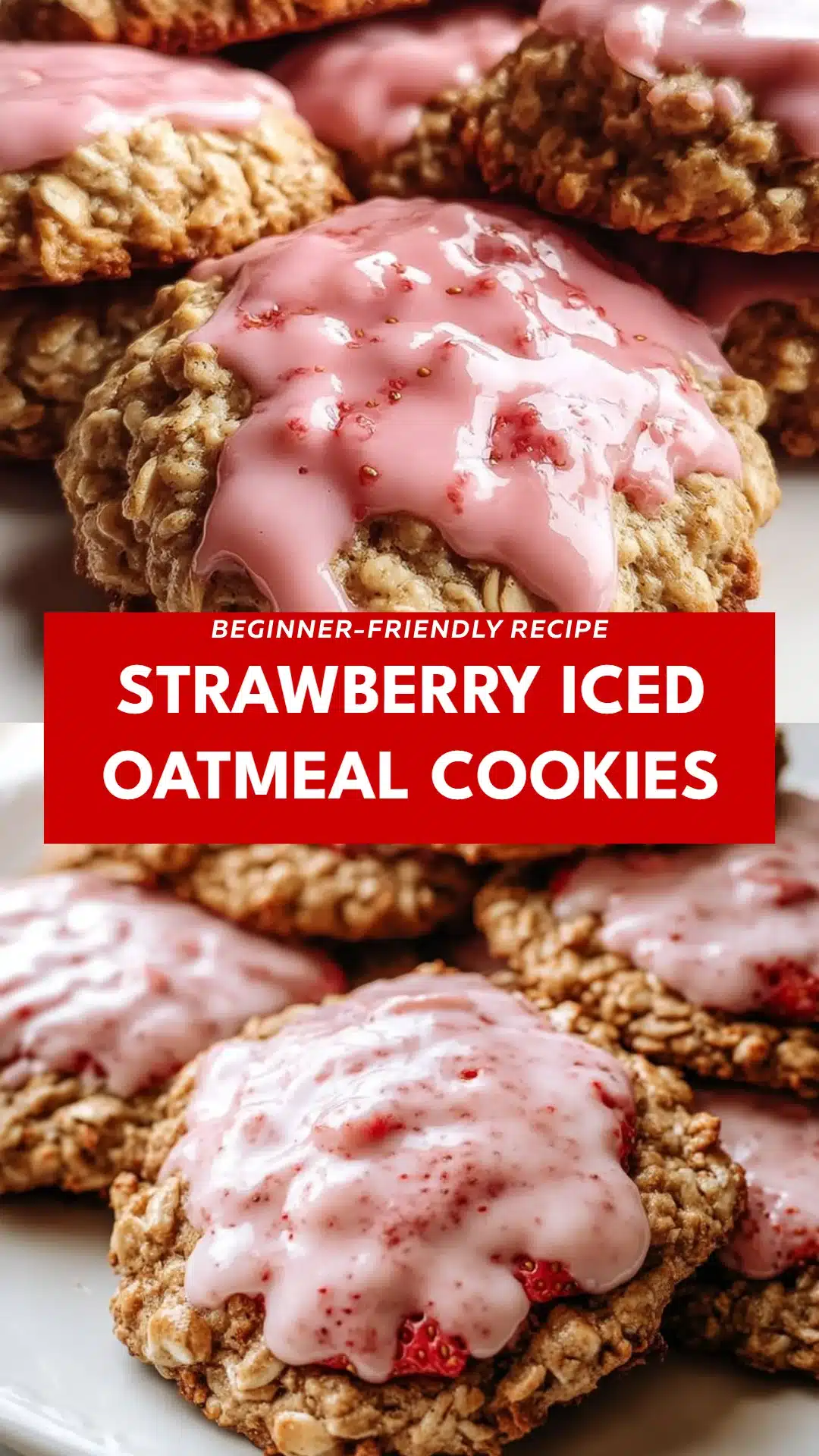 Strawberry Iced Oatmeal Cookies