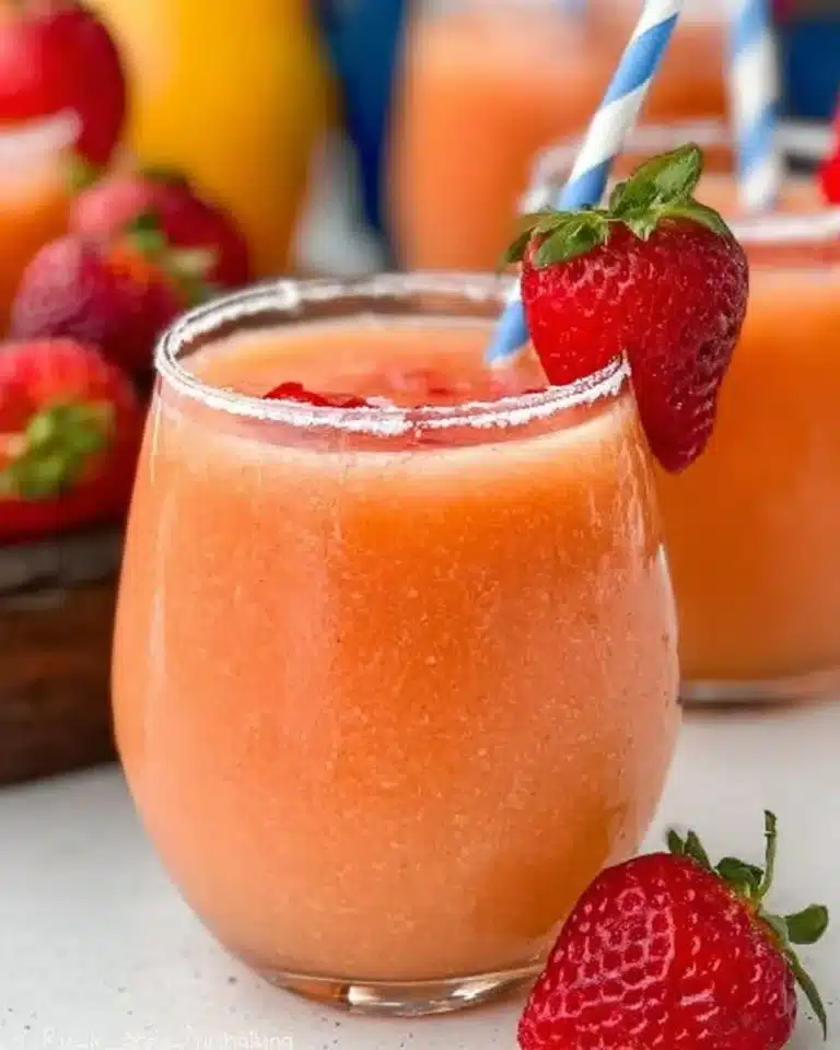 Delicious Strawberry Mango Margarita with fresh strawberries and mangoes