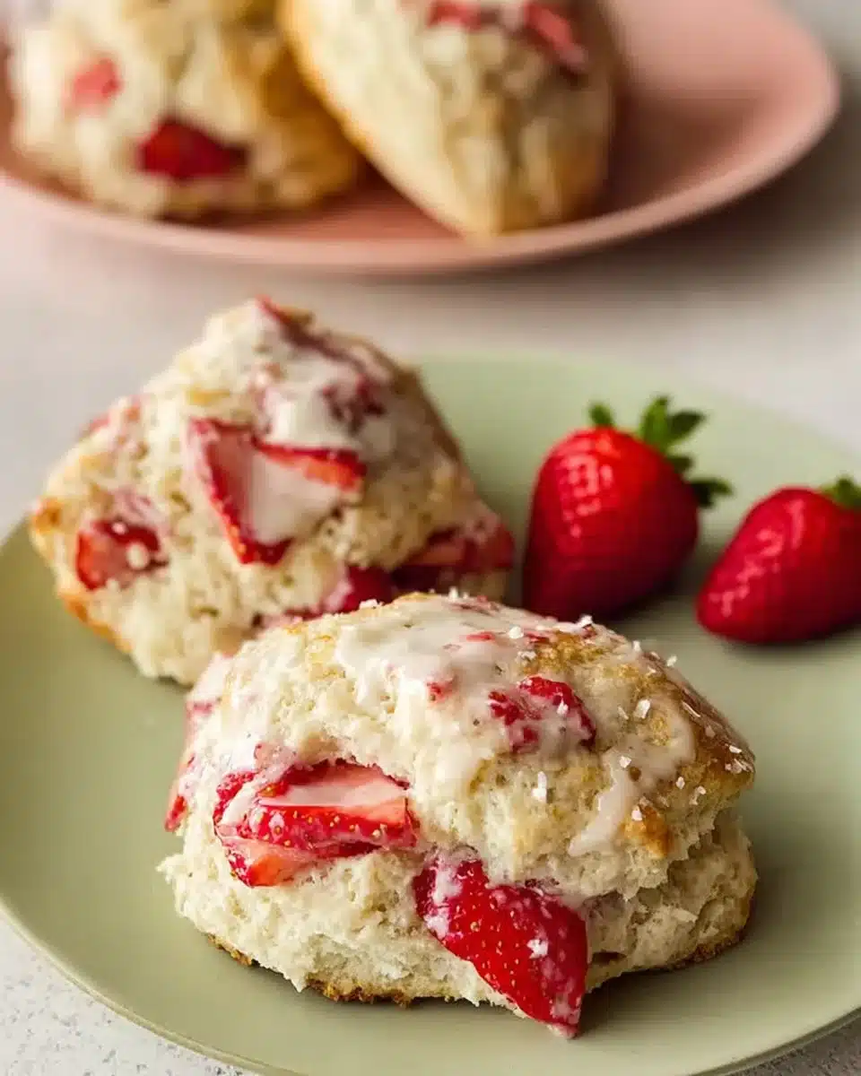 Freshly baked Strawberry Vanilla Bean Scones on a cooling rack.